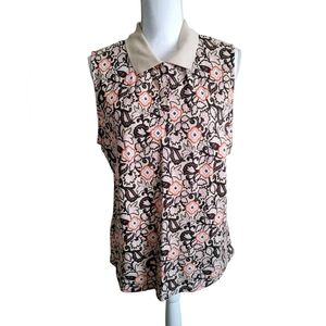 Covington Tan Floral Sleeveless Collared Pullover Top